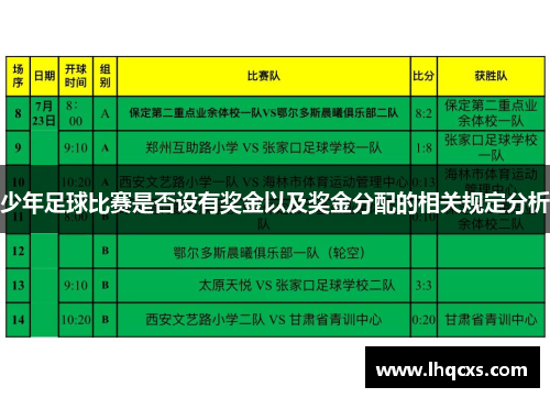 少年足球比赛是否设有奖金以及奖金分配的相关规定分析